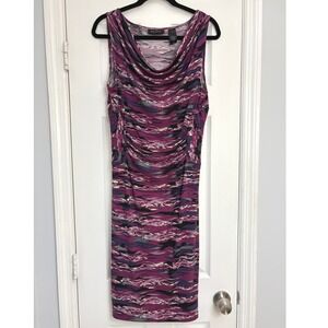 Axcess M Cowl Neck Ruched Sleeveless Midi Dress Purple Print Women's‎